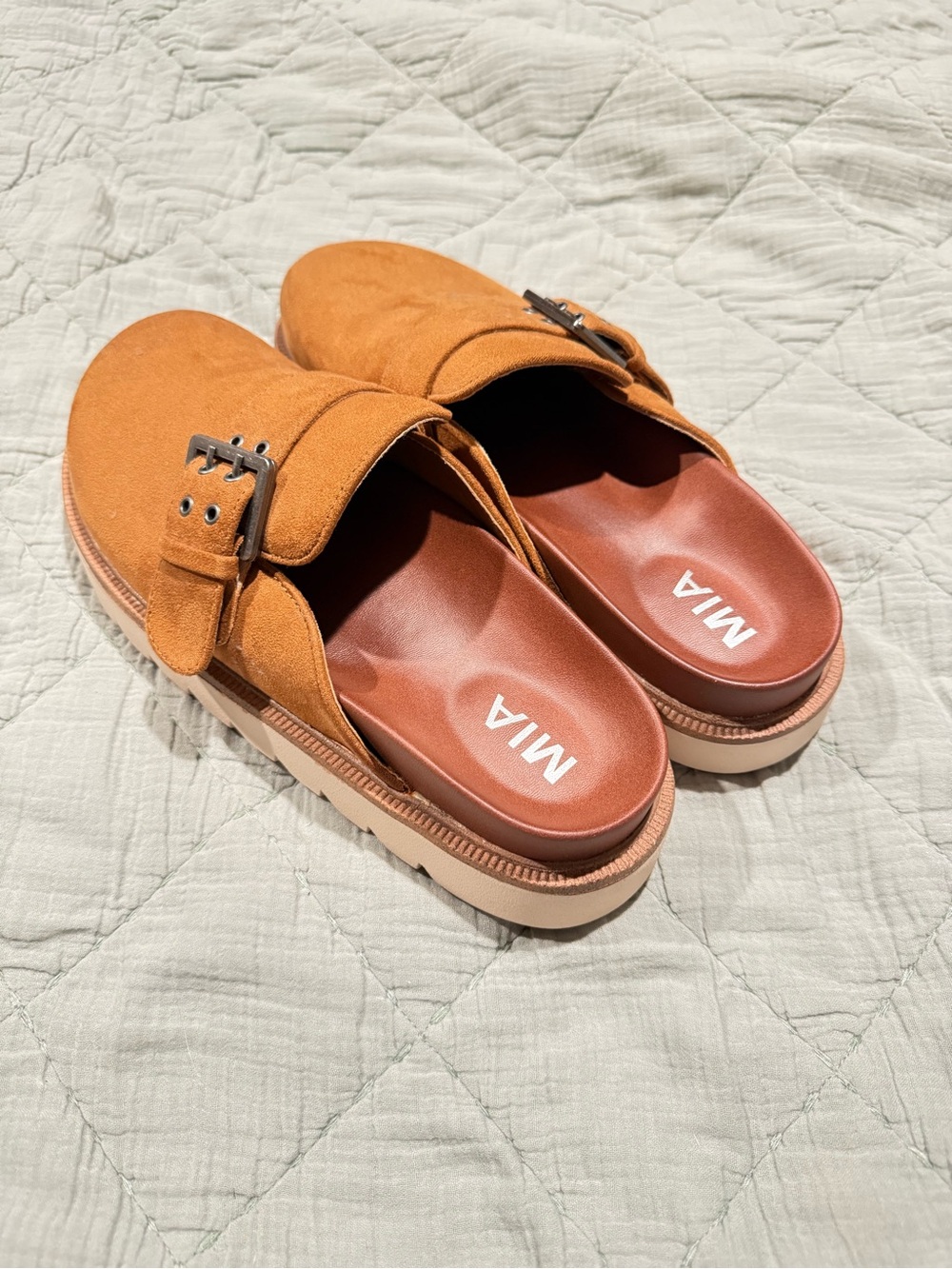 MIA Suede Buckle Mule in Rust